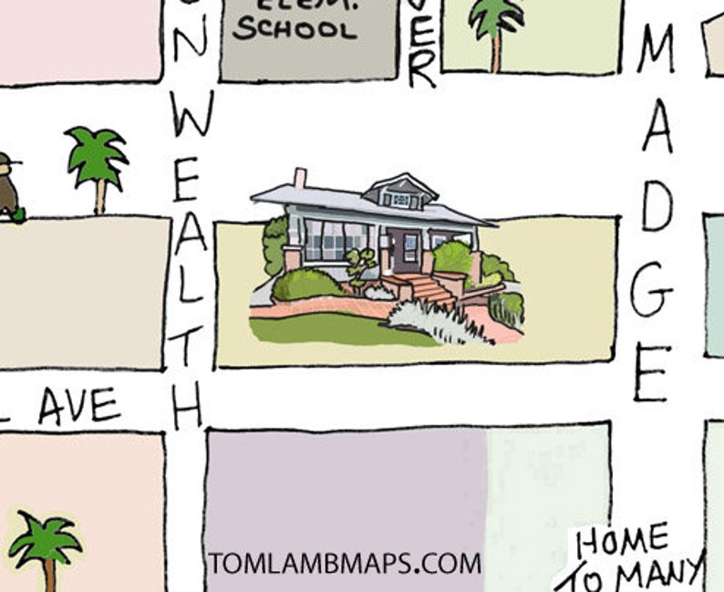 Los Feliz CA Map Print Hand-drawn Los Angeles California Art Home