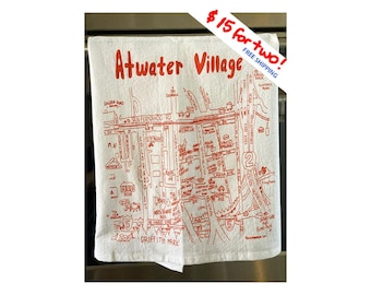 Atwater Village Retro design dish towel 100% cotton  Special Two for one!