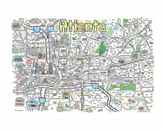 Atlanta GA illustrated map Hand-Drawn Art Home Illustration