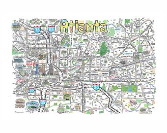 Atlanta GA illustrated map Hand-Drawn Art Home Illustration