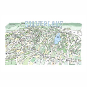 Silver Lake CA Map Print Hand-Drawn L.A. California Art Artists Home Illustration Cartography Urban City Custom Street Drawing Realty Mug