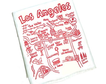 Los Angeles map dish towel hand drawn silk screen print gift original design FREE SHIPPING