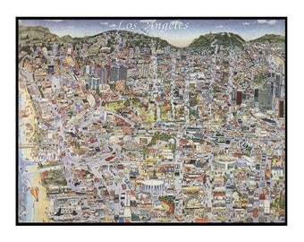 Vintage Los Angeles Map CA Druck Handgezeichnete L.A. California Kunst Retro Illustration Kartographie Urban City Custom Versandkostenfrei
