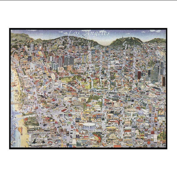 Vintage Los Angeles Map CA Print Hand-drawn L.A. California Art
