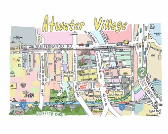 Atwater Village CA Map Print Hand-drawn . California Art - Etsy Atwater Village CA Map Print Hand-drawn . California Art - Etsy
