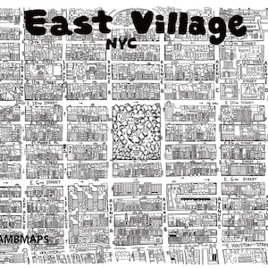 East Village New York City carte dessinée à la main cartographie impression art carte