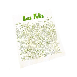 Los Feliz CA map 100% cotton dish towel