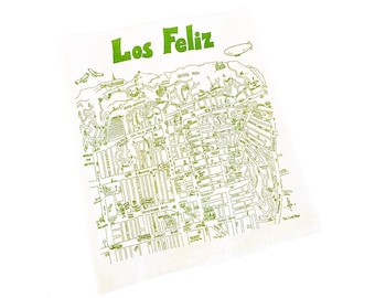 Los Feliz CA map 100% cotton dish towel