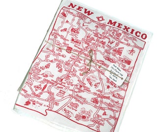 New Mexico map hand drawn silk screen dishtowel  FREE SHIPPING