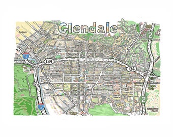 Glendale, CA Print Hand-Drawn Los Angeles California Art Home Illustration Cartography Urban City Custom Street Drawing mug