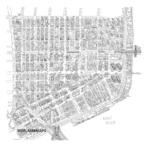 Lower East Side New York City Carte dessinée à la main impression cartographie carte art