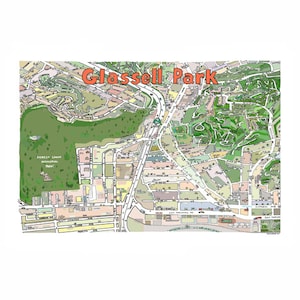 Glassell Park CA Mapa Impresión Dibujado a mano L.A. California Arte Inicio Ilustración Cartografía Urban City Custom Street Dibujo Inmobiliario Hipster