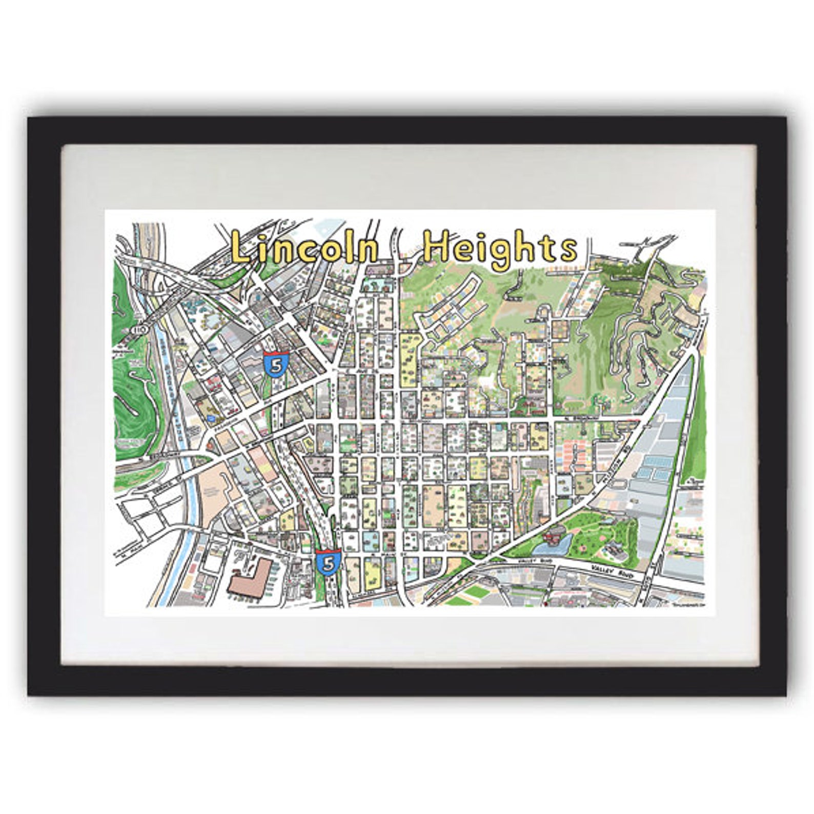 Lincoln Heights CA Map Print HandDrawn L.A. California Art Etsy