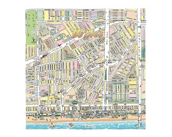 Venice CA Hand-Drawn Map Print: Boardwalk, Pier, Ocean Art (Personalized)
