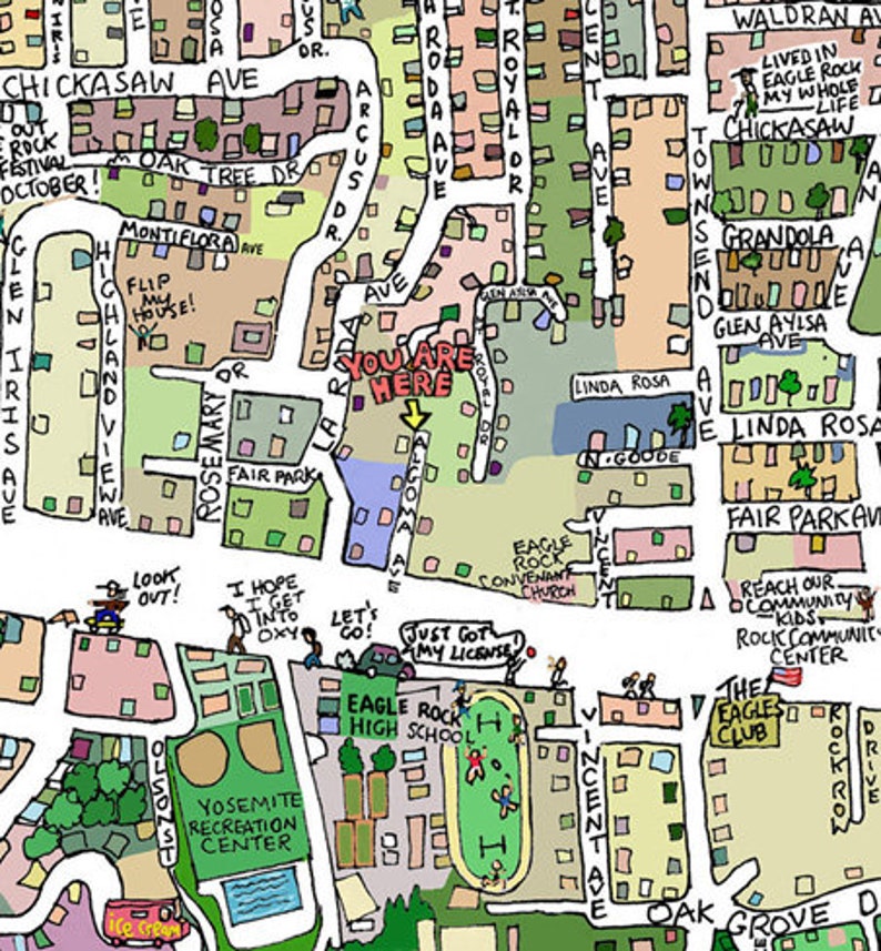 Glassell Park CA Map Print HandDrawn L.A. California Art Home Etsy