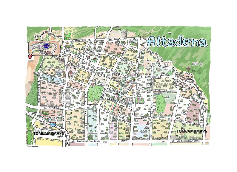 Altadena Los Angeles CA Map Print Hand-drawn L.A. California Art ...