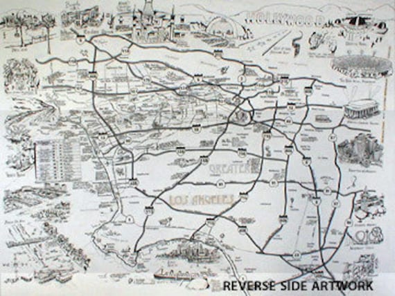 Vintage Los Angeles Map CA Print Hand-drawn L.A. California Art