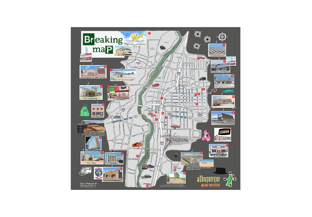 Breaking bad map illustration print fan art tv television hollywood