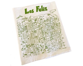 Los Feliz CA map 100% cotton dish towel