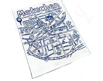 Metuchen NJ map dish towel hand drawn cotton silk screen print