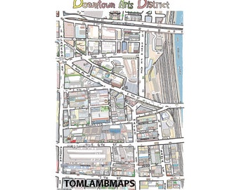 Downtown LA Arts District Map Print Hand-Drawn Los Angeles California Art Home Illustration Cartography Urban City Custom Street Drawing mug