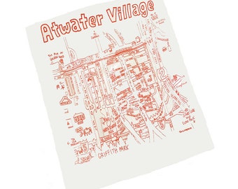 Atwater Village map dish towel hand drawn silk screen print gift original design FREE SHIPPING