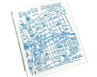 Santa Monica map dish towel hand drawn silk screen print gift original design FREE SHIPPING