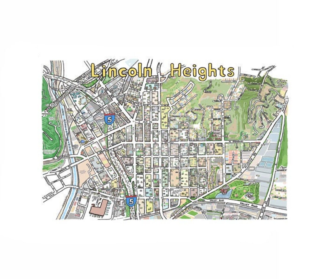 Lincoln Heights CA Map Print HandDrawn L.A. California Art Etsy