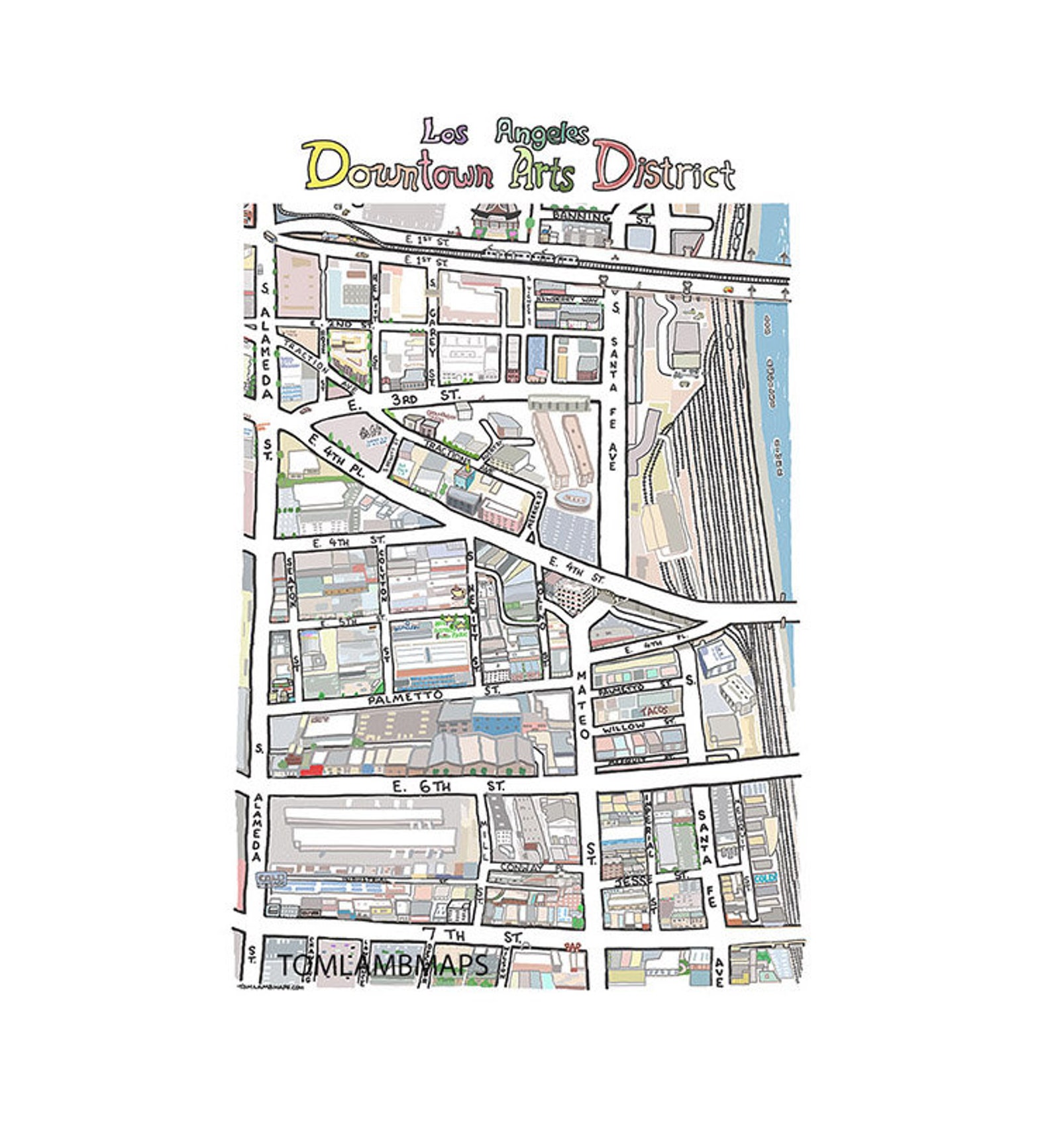 Downtown Arts District Map Print Hand-Drawn Los Angeles | Etsy