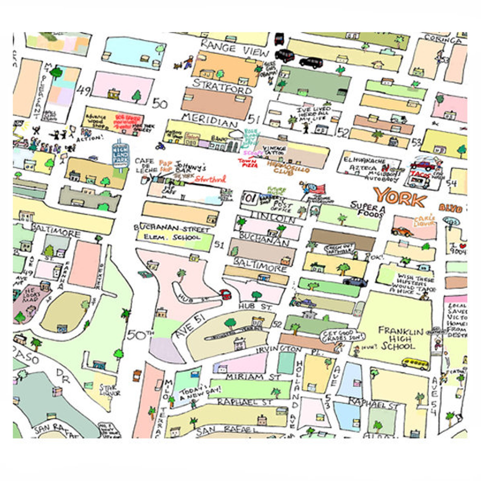 Highland Park CA Map Print Handdrawn L.A. California Art Home Etsy