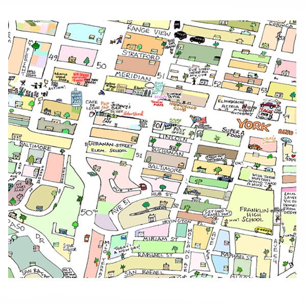 Highland Park CA Map Print Hand-drawn L.A. California Art Home 