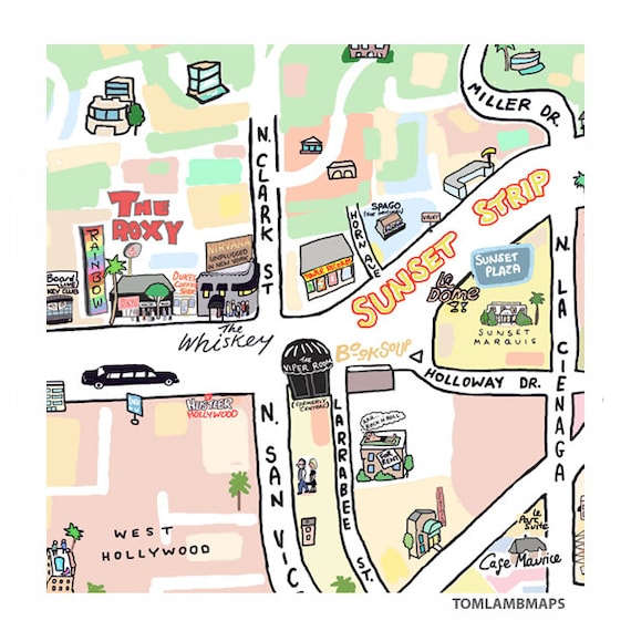 Los Angeles the Strip the 90s Retro Map Sunset Strip - Etsy