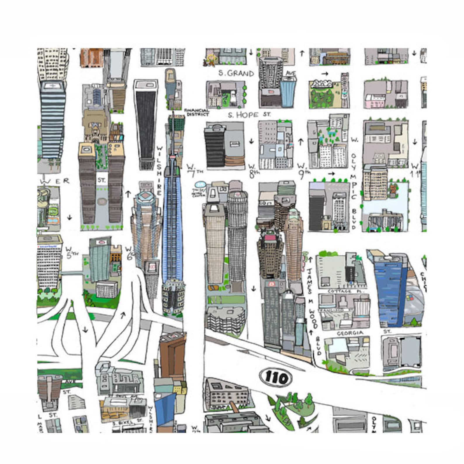 Downtown Los Angeles L.A. Handdrawn Map Print California Art Home