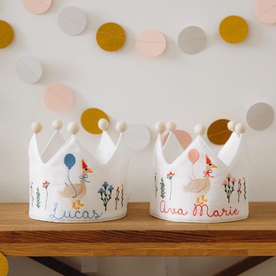 Silly Goose Birthday Crowns For Girls & Boys. Hand Embroidered Crown With Name. 1st Birthday Crown. One Silly Goose Decoration.