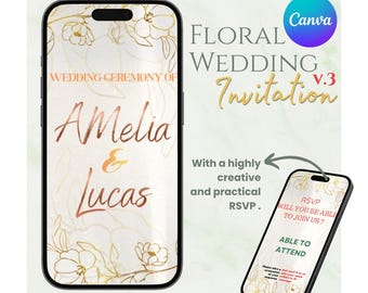 Floral Wedding Invitation Template, Animated Canva Invite, Elegant RSVP (Digital Download)