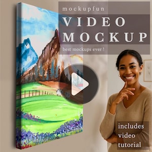 2:3 scale picture on canvas Mockup, PSD Video Vertical Framed Canvas, 1080x1080px Video Format, Digital Art Mockup, Social Media Mockup.