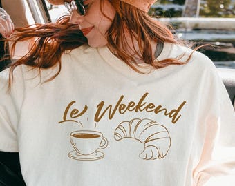 Comfort Colors Weekend T-Shirt: Retro Coffee & Croissant Graphic