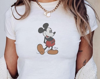 Retro Mickey Disney Baby Tee, Classic Mickey Baby Tee, Bella Canvas Baby Tee, Y2k 90s Style Mickey Mouse Crop Top