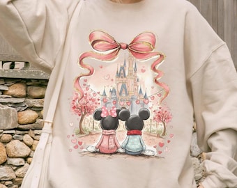 Disney Coquette Bow Valentine Sweatshirt, Mickey and Minnie Valentines Day Tee, Disneyland Couples Valentine Trip Shirt