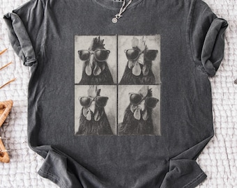 Comfort Colors Chicken Shirt: Retro Grunge Chicken Tee