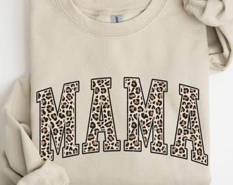 Leopard Mama Sweatshirt, Cute Mom Shirt, Retro Mama Shirt, Varsity Mama Crewneck, Gift for Mom,Mom Hoodie, Cheetah Mama Sweatshirt