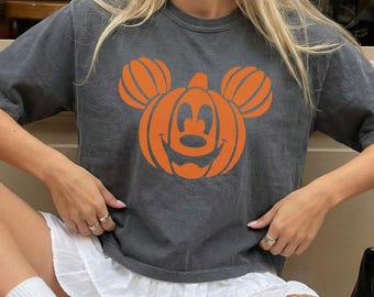 Camiseta corta holgada de Mickey y calabaza de Comfort Colors, camiseta de Halloween de Disneyland, camiseta de Minnie y calabaza de Halloween, ropa de Mickey y calabaza.
