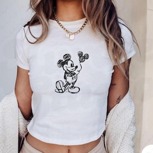 Retro Mickey Disney Baby Tee, Mickey Sketch Baby Tee, Bella Canvas Baby Tee, Y2k 90s Style Mickey Mouse Crop Top