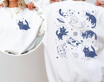 Sweat-shirt chats dans l'espace, sweat à capuche drôle de chat, chemise chaton amoureux, chemise graphique trippy