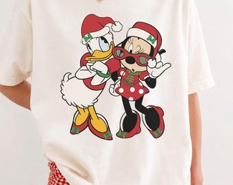 Retro Minnie Daisy Christmas Comfort Colors Shirt, Disney Friends Holiday Long Sleeve Tee, Disneyland Christmas Matching Girls Trip Tees