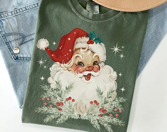 Camiseta retro de Papá Noel, camiseta navideña Comfort Colors, camisetas navideñas para mujer, regalo navideño vintage de Papá Noel para ella