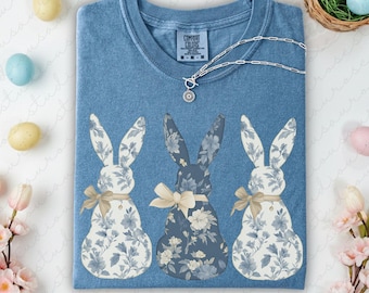 Coquette Bow Easter Bunny Shirt, Comfort Colors® Floral Bunny TShirt, Cute Easter Shirts for Women, Easter Gift for Her