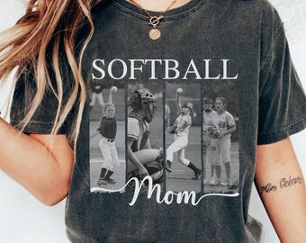 Camiseta personalizada para mamás de sóftbol, camiseta Comfort Colors® Softball Mama con foto de los niños, camiseta personalizada para el día del partido del equipo de sóftbol
