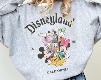 Retro Disneyland Mickey and Friends Sweater, Est 1955 Disneyland Graphic Shirt, Vintage Disney Vacation Sweatshirt, Disney Characters Shirt