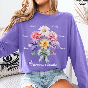 Comfort Colors Birth Flower Shirt, Custom Birth Flowers with Kids Names, Grandmas Garden Tee, Christmas Gift for Mom